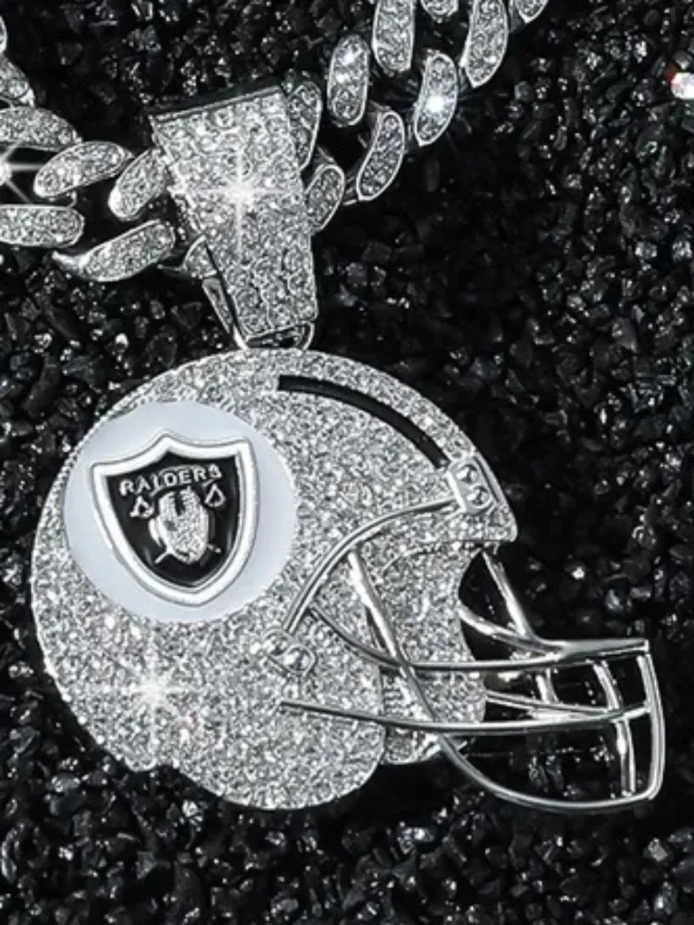 Las Vegas Raiders Helmet NFL Necklace Pendant Miami Cuban Chain Link Football